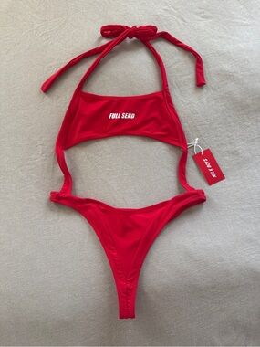 Full Send Red Cutout Halter One-Piece Swimsuit